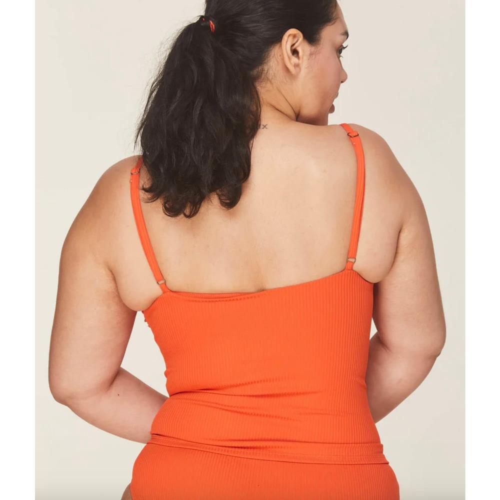 Andie The Longline Tank Tankini In Ribbed Siren Orange Size Small New - Picture 2 of 10
